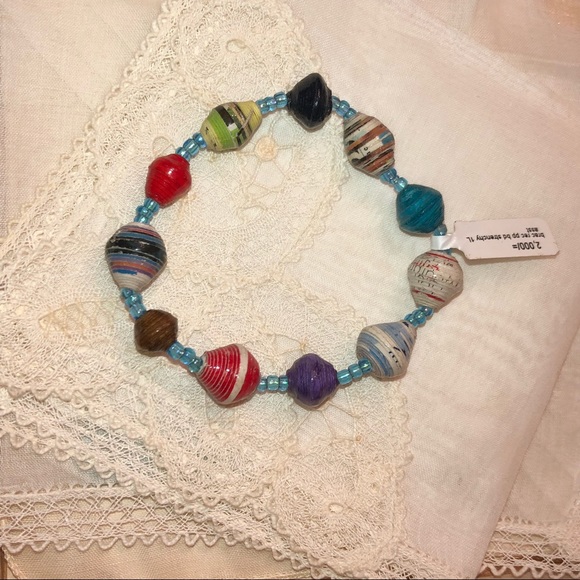 Colorful Paper Mache Bead Bracelet Banana Boat Recycled Stretch Bangle Vtg NWT - Picture 13 of 13